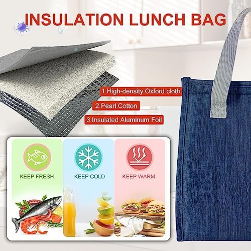 Mziart Dark Blue Oxford Cloth Lunch Bag, 8.86L x 5.12W x 10H, 2 Gallon Capacity, Insulated Aluminum Foil Interior, Leakproof and Lightweight