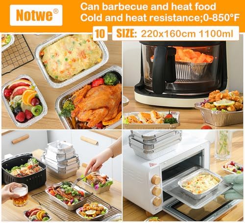Notwoe® 40 Pack Disposable Aluminum Pans With Lids, 12x8 And 8x6 Square 8x5 6.9x4.3 Square Combo Set, Disposable Baking and Cake Pan. (40 Pack w/Lids)