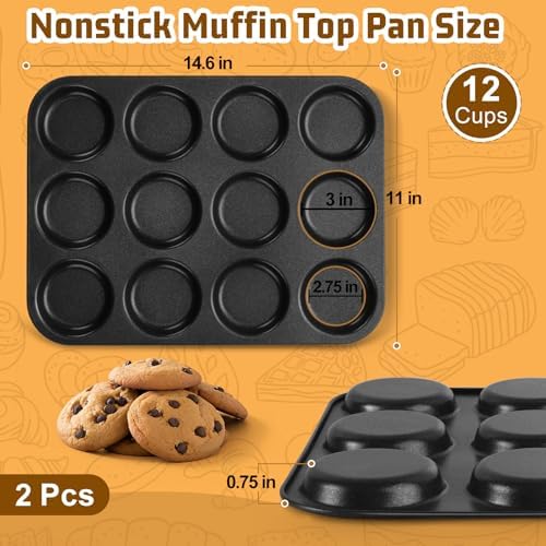 E-far 2 Pack Muffin Top Pan, 12-Cavity Nonstick Shallow Cupcake Pan