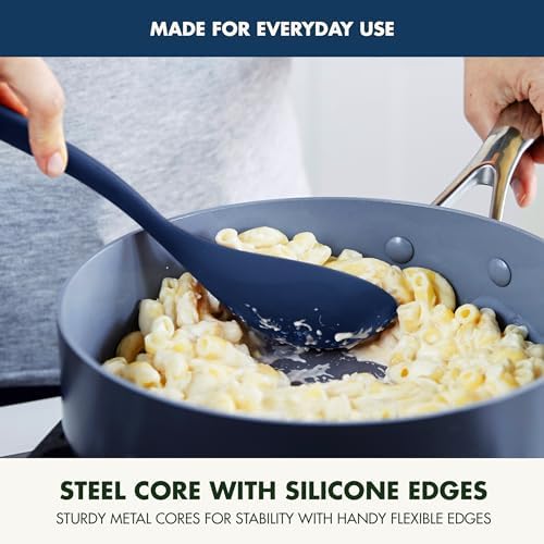 GreenPan Silicone Solid Spoon, Mixing Stirring Serving, Cooking Kitchen Utensil, Flexible Rubber Nonstick Cookware, Rigid Steel Core, Heat-Resistant, Anti-Slip Handle, BPA-Free, Dishwasher Safe, Blue