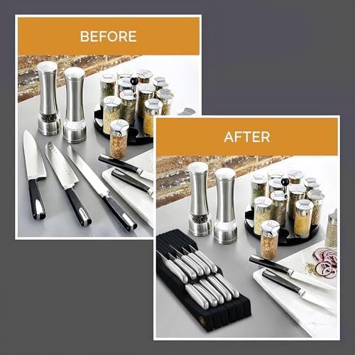 Knife Drawer Organizer, 16 Slot Bamboo In-Drawer Knife Block Without Knives
