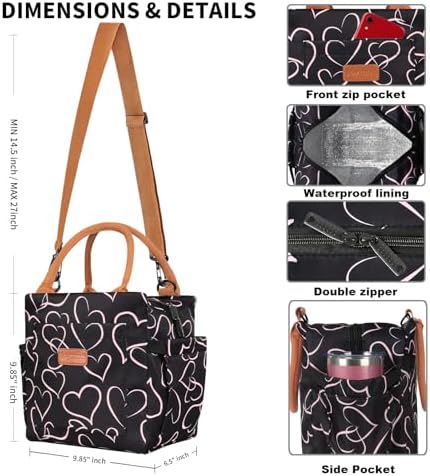 Joymee Insulated Lunch Box With Adjustable Strap Lunch Tote Bag -Love Heart