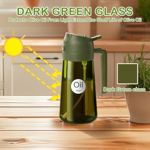 YARRAMATE 16 oz 2-in-1 Dark Glass Oil Sprayer & Dispenser, BlackOliveGreen