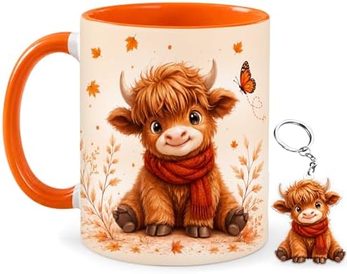 Hyturtle Highland Cow Coffee Mug, Cute Fall Maple Leaf Gift For Cow Lovers