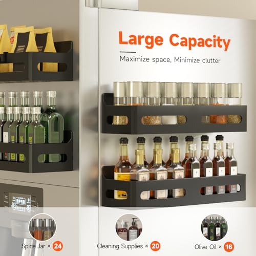 Sevenblue 6-Pack Magnetic Spice Rack for Refrigerator with Hooks, Black