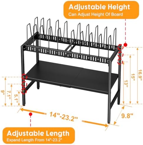 2-Tier Pots and Pans Organizer Under Cabinet,Expandable Pots Lid Organizers Inside Cabinet,Adjustable Metal Storage Shelves Organizer Rack with 10 Dividers For Kitchen Pantry Organization and Storage