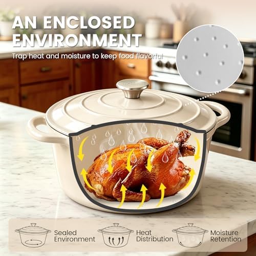 5 Qt Enameled Cast Iron Dutch Oven with Lid, Cream