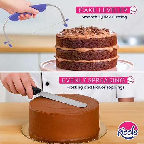 Riccle 148PCs Cake Pan Set for Baking, 3 Non-Stick Springform Pan Set (4, 7, 9 Inches), Cake Decorating Kit, Piping Bags and Tips Set, Cake Leveler, Multi-functional Leak-Proof CheeseCake Pan (148)