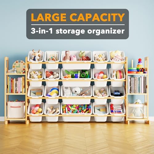 SpaceAid Toy Storage Organizer with 6 Shelves and 20 Bins, Toy Organizers Storage Bookshelf, Kids Bin Shelf Toys Box Bookcase for Bedroom Playroom Organization Room Decor, White