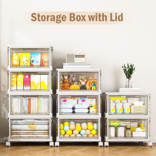 Kmiectse Clear Storage Bins with Lids - 4 Tier 32qt Plastic Stackable Bins