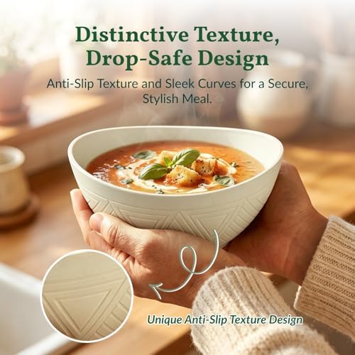 Homienly Unbreakable Cereal Bowls Wheat Straw Bowls Set 26 OZ Plastic Bowls Alternative for Kitchen 6 PCS Resuable Dessert Bowls for Party,New Home,Dorm Microwave & Dishwasher Safe-Beige