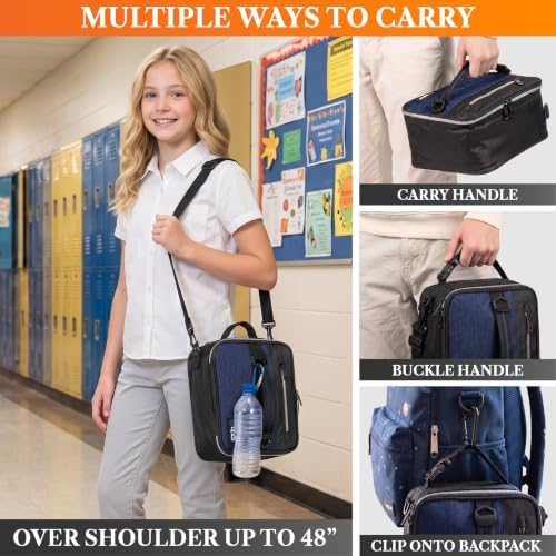 opux Insulated Lunch Bag for Men Women Kids, Soft Lunch Box, Navy Blue