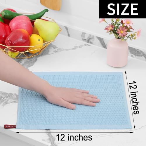 Homaxy 100% Cotton Waffle Weave Kitchen Dish Cloths 8-Pack, Sky Blue