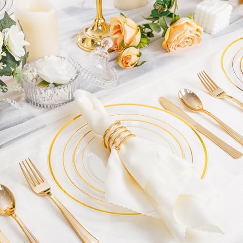 I00000 102 Pcs Clear Gold Plastic Plates, Premium Disposable Party Plates