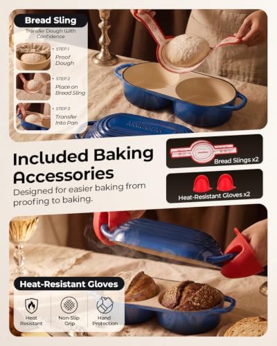 Mini Double Dutch Oven for Sourdough, Enameled Cast Iron Bread Pan, Blue