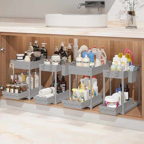 Sevenblue 4-Pack 2-Tier Under Sink Organizer with Pull Out Drawers