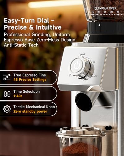 IAGREEA Coffee Grinder for Home Use, Conical Burr Espresso Grinder 48 Grind