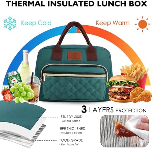 Genteen Lunch Box for Women, Insulated womens Lunch bag for work,Reusable Cute Lunch Bags,High Capacity Cooler BagTote for Work Girls Office Picnic School-Lake Green