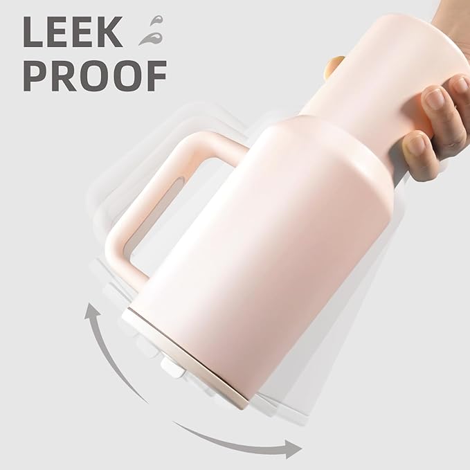 40 oz Insulated Tumbler with Handle,Flip Straw,Lid & Rubber Base Stainless Steel Water Bottle - Leak Proof Vacuum Insulated Mug BPA Free Reusable Travel Cup Gifts for Women/Men (rose quartz1)