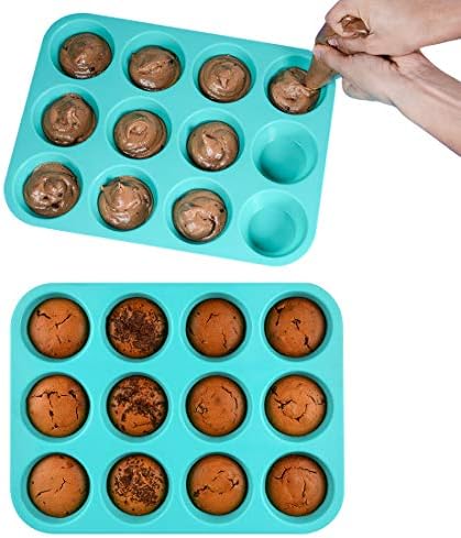 CAKETIME Silicone Muffin Pan Set, Cupcake Pans 12 Cups Silicone Baking Molds, Food Grade, Pinch Test Approved, Pack of 2