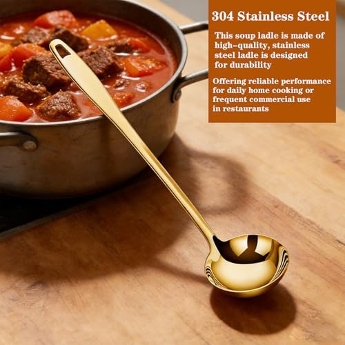 Gold Soup Ladle Stainless Steel Serving Spoon with Handle, 11.6 Inch