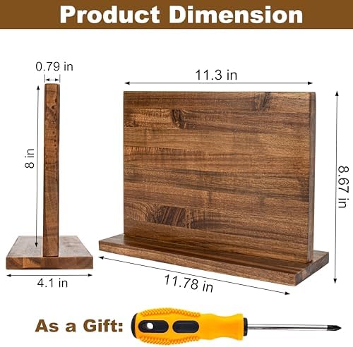 Magnetic Knife Holder,Double Sided Magnetic Knife Block for Kitchen Counter,Acacia Wood Strong Magnet Knife strip