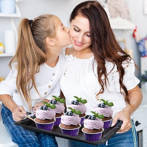 100Pcs Aluminum Cups with Lids,5oz Disposable Ramekin Baking Cups Muffin Liners Mini Pie Pans Foil Cupcake Containers for Christmas Party Wedding Party,Dark Purple