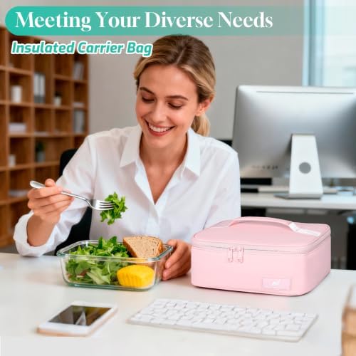 NOL Insulated Lunch Bag for Adults – Compact Cooler Lunch Box with Food-Grade Lining, Waterproof Lunch Bag for Work, Travel | Portable Thermal Meal Tote with Handle, Pink
