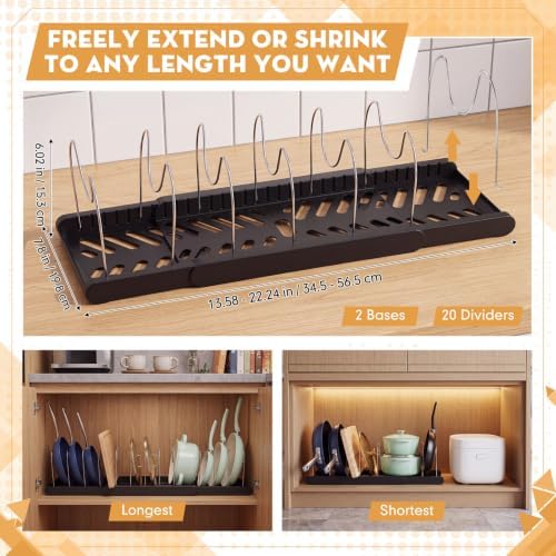 Sieral 2 Pack Expandable Pots and Pans Organizer Under Cabinet,Black