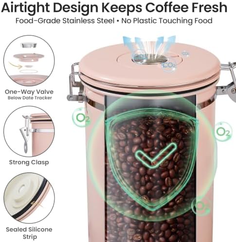 Veken Coffee Canister,39OZ, 2.2lbs,Large Airtight Stainless Steel Container