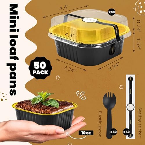 NPLUX Square Pans with Lids, 50 Pack Black Gold for Dessert Displays