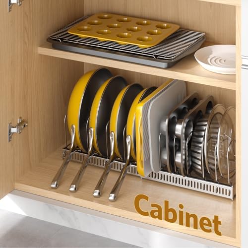 ORDORA Pots and Pans Organizer under Cabinet, 11.8-22.8" 12 Dividers Silver