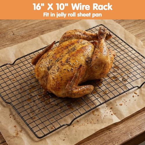 7PCS Carbon Steel Cooling Racks 16"x10", Heavy Duty Wire Baking Rack for Cooking, Roasting, Grilling and Drying, Oven Safe Nonstick Cookie Rack, Fits Half Sheet Pan, Dishwasher Safe