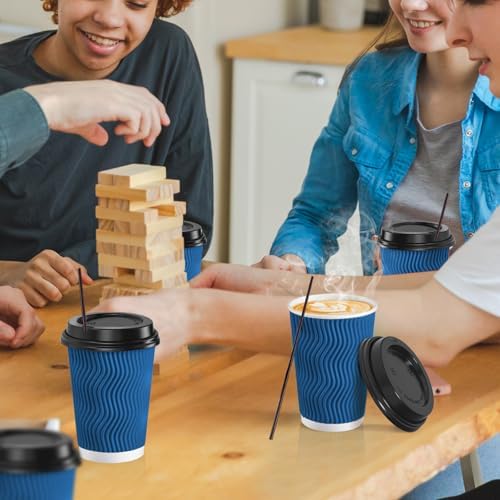 SIUQ 90 Pack 12 oz Disposable Coffee Cups with Lids and Straws - Navy