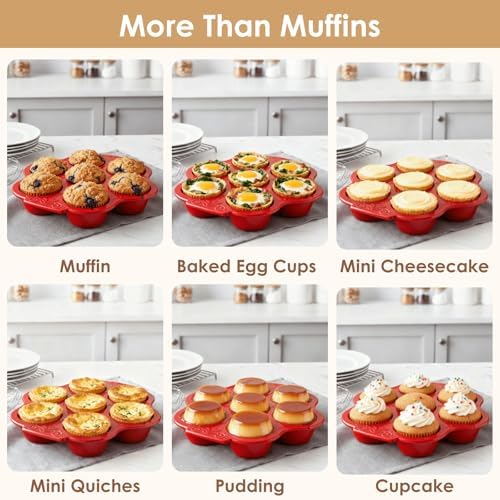Youeon 2 Pack Red Ceramic Muffin Pans, 7 Cup Nonstick
