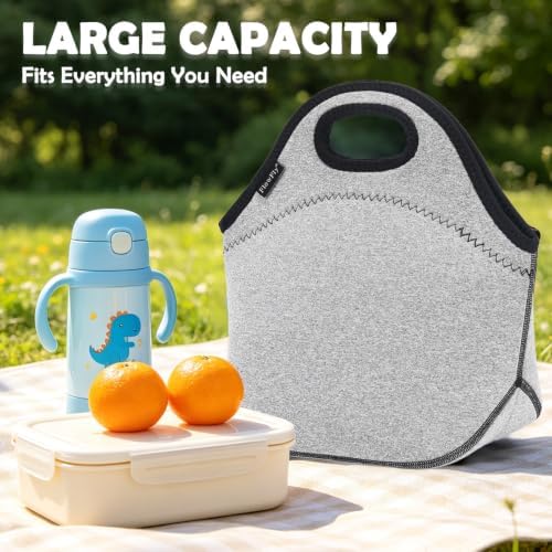 FlowFly Neoprene kids Lunch box Insulated Soft Bag Mini Cooler Thermal Meal Tote Kit for Boys, Girls,Men,Women,School,Work, Office, Grey