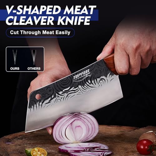 Topfeel 5PCS Hand-Forged Butcher Knife Set, High Carbon Steel