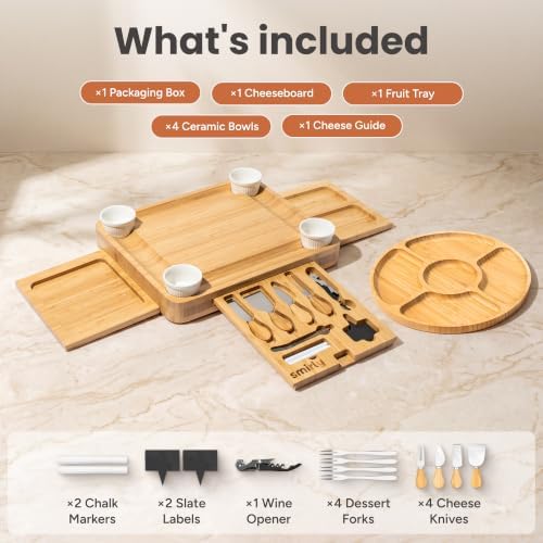 SMIRLY Charcuterie Boards Set, Large Cheese Board Set, Bamboo