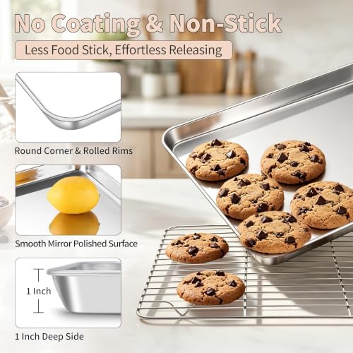 TeamFar Stainless Steel Baking Sheet with Rack Set, 12.5"x 9.5"x1"