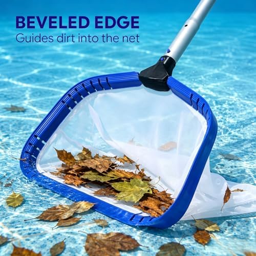 Heavy Duty Deep Bag Pool Skimmer Net, Professional Pool Leaf Rake with Fine Nylon Mesh & Sturdy Aluminum Frame, Fast Debris Removal for Inground & Above Ground Pools and Ponds, No Pole