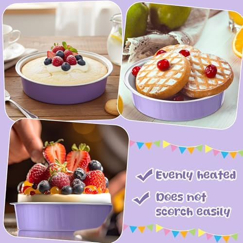 Yinder 8 oz Disposable Creme Brulee Ramekins with Lids, 4 Inch Mini Pie Tins Aluminum Foil Pie Tart Cake Baking Pans Individual Round Containers Oven Safe(Taro Purple,120 Pcs)