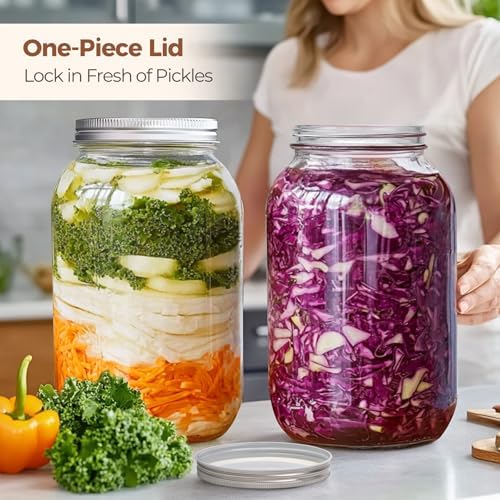 ComSaf 128 oz Wide Mouth Mason Jars 2 Pack, 1 Gallon Glass Jars with Lids