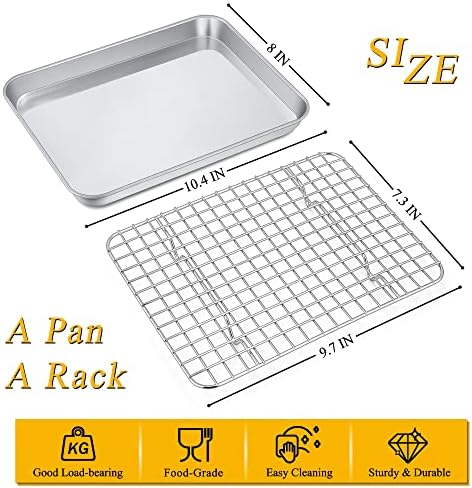P&P CHEF 10.4 Inch Toaster Oven Pan Tray with Wire Rack, 2 PCS