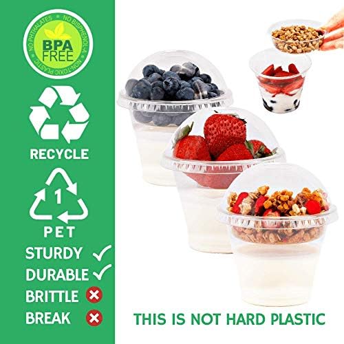 Aatriet 9 oz Clear Plastic Parfait Cups with Insert 3.25oz & Dome Lids No Hole - (20 Sets) Yogurt Fruit Parfait Cups for Kids, for Dips and Veggies, Take Away Breakfast and Snacks. No Leaking
