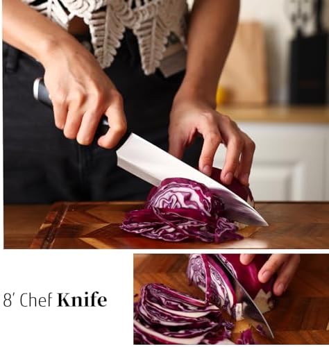 Black Knife Set with Wooden Block, 7-Piece Sharp Knife Block Set