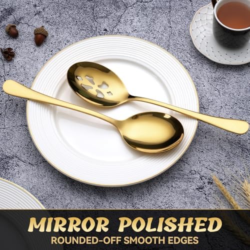 10-Inch 4 Piece Serving Spoon Set - 2 Large, 2 Slotted,Gold