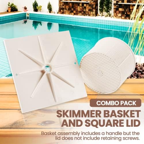 (Combo Pack) Exact Replacements Hayward SPX1082CA Skimmer Basket and Hayward SPX1082E Skimmer Cover (White) - Skimmer Basket Assembly and Square Lid for SP1O82, SP1083, SP1084, SP1085, and SP1086