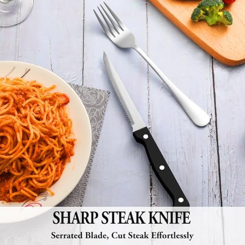 72 Pcs Silverware Set with Steak Knives for 12, Stainless Steel Flatware Set, Mirror Polished Cutlery Utensil Sets, Home Kitchen Eating Tableware Sets, Dishwasher Safe