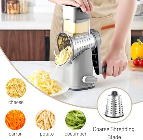 Weltonhm 4 in 1 Large Rotary Cheese Grater Hand Crank (Grey, 4 Graters)