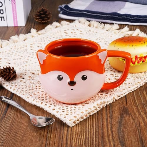 Fox Mug, Ceramic Coffee Mug, 14 oz, Orange